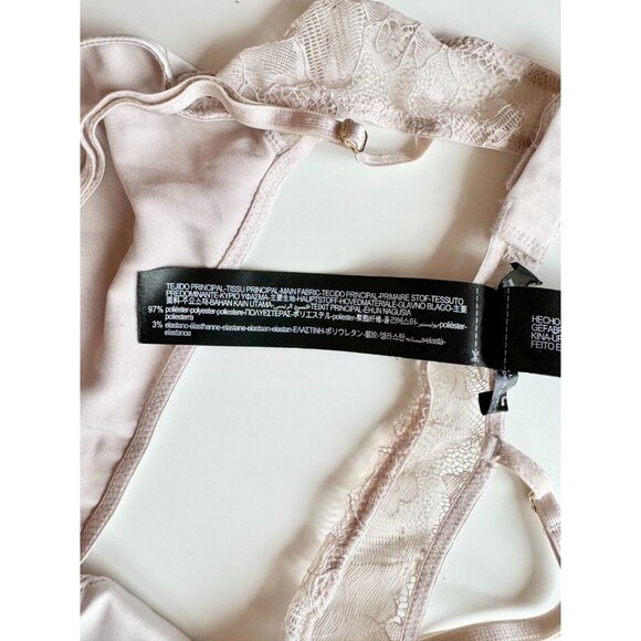 ZARA Light Grey Satin Lace Trim Triangle Bralette Bra, Size L - Picture 8 of 16